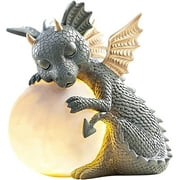Garden Dragon Statue, Resin Dinosaur Outdoor Sculptures - Cute Garden Dragon Figurines with LED Lights for Home Decor, Patio Lawn Yard Decor